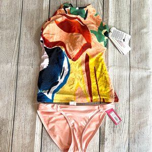 BUNDLE Xhilaration Bikini Bottom, Sm Peach & Calia High Neck Tankini Top, XS NWT